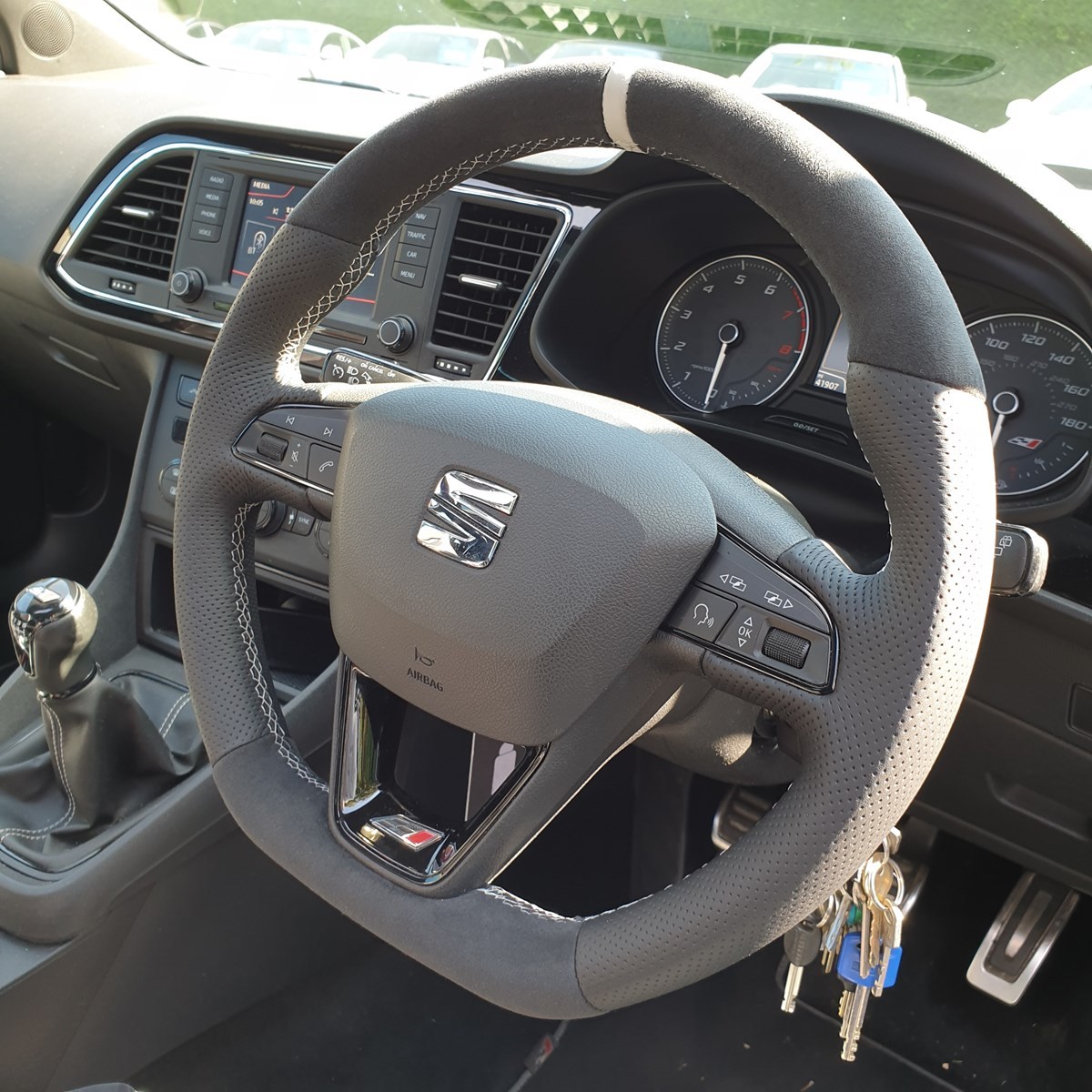 Leather Steering Wheel Cover Black Beige Grey Seat Ibiza Leon Cupra FR 1430 127 