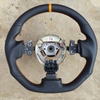 350Z - re-profiled + flat bottom, printed leather + orange centre band, orange stitching 1.jpg