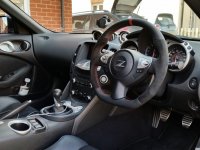 370Z, Juke- re-profiled + flat bottom, black alcantara 9040 sides, smooth leather top-bottom + red centre band, red stitching 2.jpg