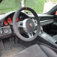 991, GEN 1 GT3 SPORT design (with Paddles)  - Original thickness Dark grey Alcantara 9002 + Red ALCANTARA centre stripe, Dark grey 416 stitching