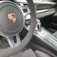 991, GEN 1 GT3 SPORT design (with Paddles)  - Original thickness Dark grey Alcantara 9002 + Red ALCANTARA centre stripe, Dark grey 416 stitching