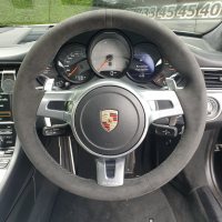 991.1 981 SPORT design (with Paddles)  - Original thickness Dark grey Alcantara 9002 + dark grey ALCANTARA 9002centre stripe, Red  stitching - GTS Style