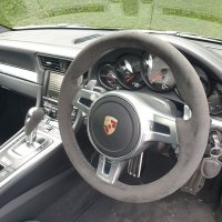 991.1 981 SPORT design (with Paddles)  - Original thickness Dark grey Alcantara 9002 + dark grey ALCANTARA 9002centre stripe, Red  stitching - GTS Style