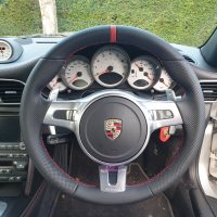 991 gen1 SPORT design (with Paddles) - Perforated leather on sides, Smooth top/bottom + Red centre stripe, Red  stitching