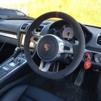 991.1 981 SPORT design (with Paddles)  - Original thickness Dark grey Alcantara 9002 + Red leather centre stripe, Dark grey 416  stitching