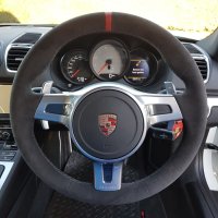 991.1 981 SPORT design (with Paddles)  - Original thickness Dark grey Alcantara 9002 + Red leather centre stripe, Dark grey 416  stitching