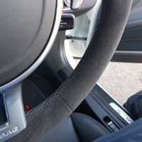 991.1 981 SPORT design (with Paddles)  - Original thickness Dark grey Alcantara 9002 + Red leather centre stripe, Dark grey 416  stitching