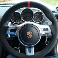 991.1 981 SPORT design (with Paddles)  - Original thickness Dark grey Alcantara 9002 + Red ALCANTARA centre stripe, Red  stitching