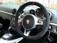 991.1 981 SPORT design (with Paddles)  - Original thickness Dark grey Alcantara 9002 + Red ALCANTARA centre stripe, Red  stitching