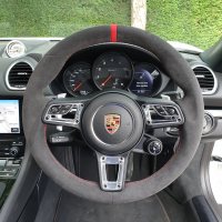 991 / 718 - Standard thickness, Dark grey Alcanatara 9002 + RED ALCANTARA centre stripe, Red stitching