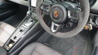 991 / 718 - Standard thickness, Dark grey Alcanatara 9002 + RED ALCANTARA centre stripe, Red stitching