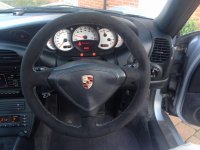 Porsche 996 Manual (3-spoke, Black) - Full Black alcantara 9040, Silver 412 stitching