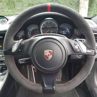 991,1 Turbo  (with PDK buttons) - Original thickness,  Dark grey Alcantara 9002 + Red centre stripe, Red stitching