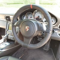 Panamera / 997 (with PDK buttons) -Thicker, Perforated leather on sides, Smooth top-bottom +RED centres stripe, Black stitching
