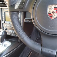 Panamera / 997 (with PDK buttons) -Thicker, Perforated leather on sides, Smooth top-bottom +RED centres stripe, Black stitching