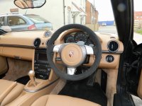 Boxter 987 - thicker, dark grey alcantara 9002, beige stitching