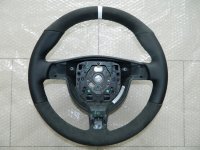 Porsche 997 987 alcantara stering wheel - thicker, nappa sides, alcantara 9002 top-bottom + 12 o'clock white band, Black stitching 1