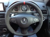 C63 AMG - Dark grey alcantara 9002 on sides, Smooth leather TopBottom + Red band at 12 oclock, Red stitching 1