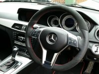 W204 amg - Slighlty thicker, Perforated leather on sides, Black alcantara top-bottom, Red stitching 2