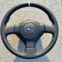 Impreza 2007 - Thicker (2mm) , Perforated leather on sides, Smooth top-bottom + Silver centre stripe at 12 o'clock, Silver stitching