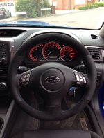 Impreza 2010 VRX-S - Thicker, perforated sides, black alcantara topbottom, blue 1318 stitching 1