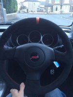 Impreza STI 05-07 - B lack alcantara 9040 + orange cente stripe at 12 o'clock, Red Stitching 1