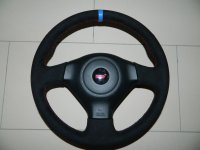 Subaru - pedded, alcantara 9040 + Blue centre stripe, red stitching 1