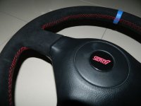 Subaru - pedded, alcantara 9040 + Blue centre stripe, red stitching 2