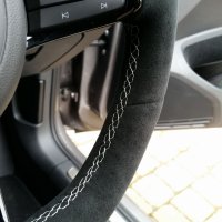Golf R mk7 DSG - Slightly thicker 2mm, Black alcantara, Light silver 412 stitching 2