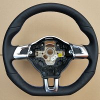 Golf mk6 GTI - Smooth leather on sides, Perforated top-bottom, Blue 1318 stitching 1