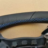 Golf mk6 GTI - Smooth leather on sides, Perforated top-bottom, Blue 1318 stitching 3