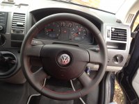 Passat 3C VW T5 2007-2009 - Perforated leather on sides, Smooth top-bottom, Red stitching