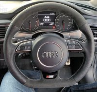 Audi A3 8V S-line (No paddles ) - Perforated leather sides, Dark grey alcantara 9002 top/bottom, Silver 412 stitching