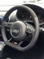 Audi A3 8V S-line (No paddles ) - Perforated leather sides, Dark grey alcantara 9002 top/bottom, Blue 1078 stitching