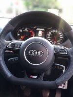 Audi A3 S-line (No paddles ) - Perforated leather sides, Dark grey alcantara 9002 top/bottom, Blue 1078 stitching