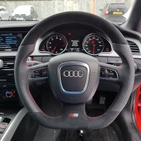 A4-3-spoke-S-linewith-Paddles-Thicker-Re-profiled-with-Flatten-bottom-Perforated-leather-on-sides-Black-Alcantara-top-bottom-Red-stitching-1