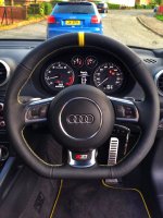 Audi-S3-flat-bottom-with-paddles-slighlyt-thicker-2mm-perforated-leather-sides-nappa-top-bottom-yellow-centre-band-yellow-stitching