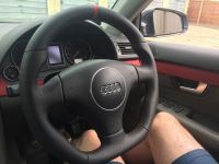 Audi-A4-b6-TT-mk1-S3-Re-profiled-Flat-bottom-Perforated-leather-on-sides-Smooth-topbottom-darker-red-alcantara-centre-stripe-at-12-oclock-darker-red-stitching