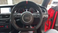Audi A5 S-line - Perforated leather leather on sides, Black Alcantara topbottom + Red centre stripe, Red Stitching