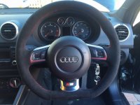 Audi S3, TT mk2 - slightly thicker (2mm), black alcantara 9040, red stitching 1