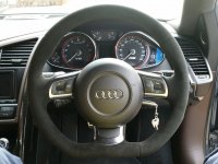 R8 with paddles - slightly thicker, black alcantara, Brown chocolate stitching 1