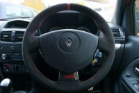 Clio 182 sport - Thumb grips re-built, Black Alcantara 9040+ Red centre stripe, Red stitching