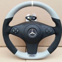 CLS-SL-w230-Facelift-Re-profilled-Flat-bottom-Dark-grey-Alcantara-on-sides-Light-grey-top-bottom-White-centre-stripe-Silver-stitching-1