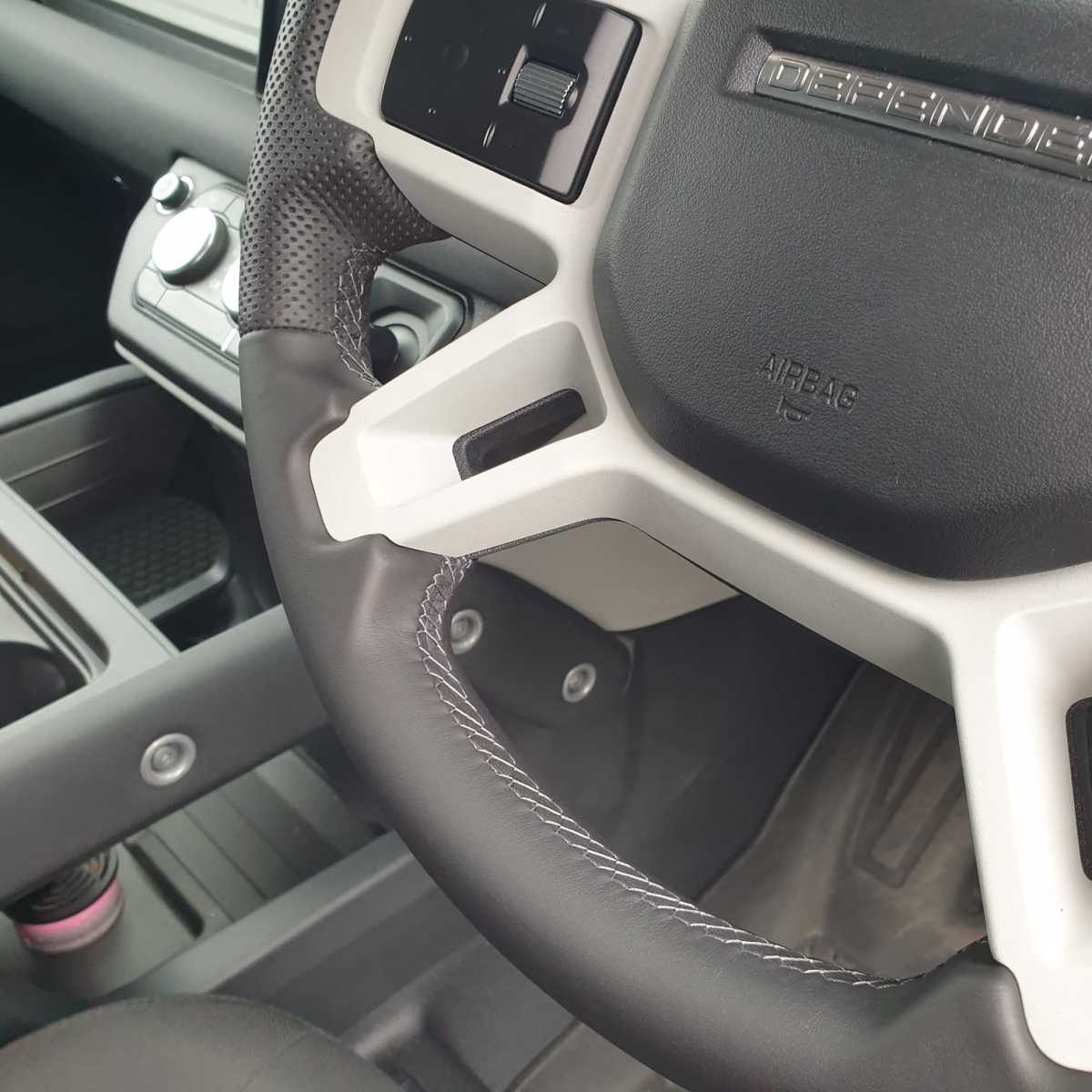 thumbnail image 2 of Black Perforated Leather Steering Wheel Cover For Land Rover Defender – Grey Stitch 2 of 5