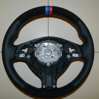 BMW E46 M-tech - Padded, Smooth leather on sides, Black Alcantara 9040 TopBottom + 3 M centre stripes at 12 o'clck, M-Stitching 1