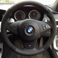 E60 M5, E63 M6 - Black alcantara 9040 on sides, Smooth leather   top-bottom, M stitching 1