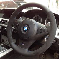 E60 M5, E63 M6 - Black alcantara 9040 on sides, Smooth leather   top-bottom, M stitching 2