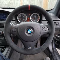 E92 M3 Manual –Black alcantara 9040 + Red centre stripe at 12 o'clock, M-stitching 1