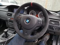 E92 M3 Manual –Black alcantara 9040 + Red centre stripe at 12 o'clock, M-stitching 2