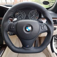 E92 M-sport ( with Paddles)  - Flat Bottom + Profiles, Perforated leather on sides, Smooth top-bottom, M stithching